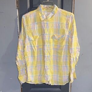 Women's Yellow Plaid Button Down Shirt
